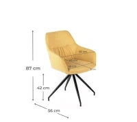 E-STYLO Sedia da pranzo in tessuto giallo con gambe e struttura in metallo nero, imbottita, 56cm X 56cm H. 87cm.