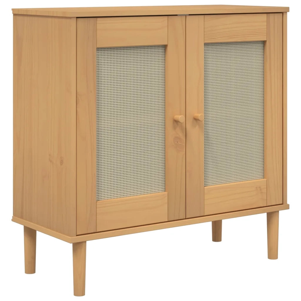 Credenza SENJA Aspetto Rattan Marrone 80x35x80 cm Massello Pinocod mxl 108276