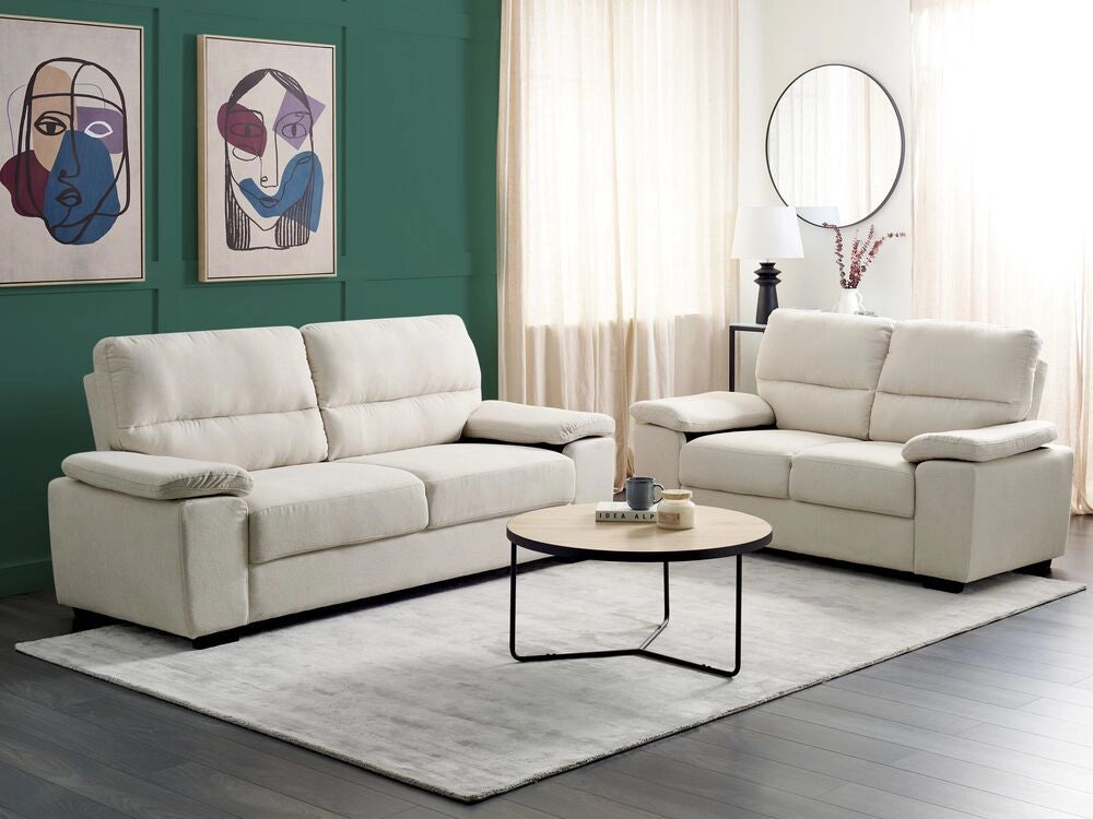 Set di divani in tessuto beige chiaro 3 + 2 posti imbottiti per il soggiorno