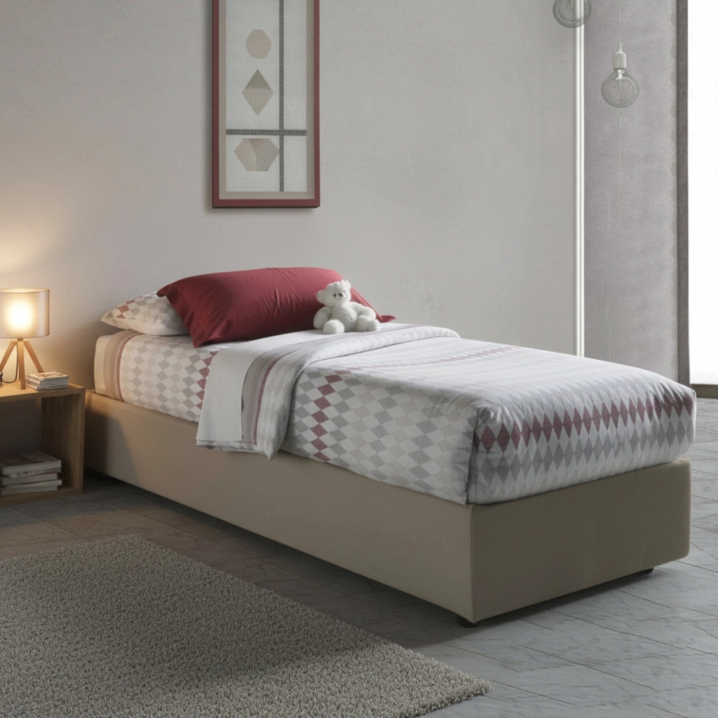 Ermanna, Letto Singolo Materasso Incluso Made in Italy, Grigio Tortora