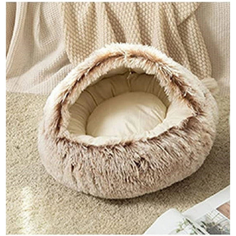Trade Shop - Sacco A Pelo Semi Chiuso Pelliccia Sintetica Morbido Per Gatti Cani Marrone 65cm -