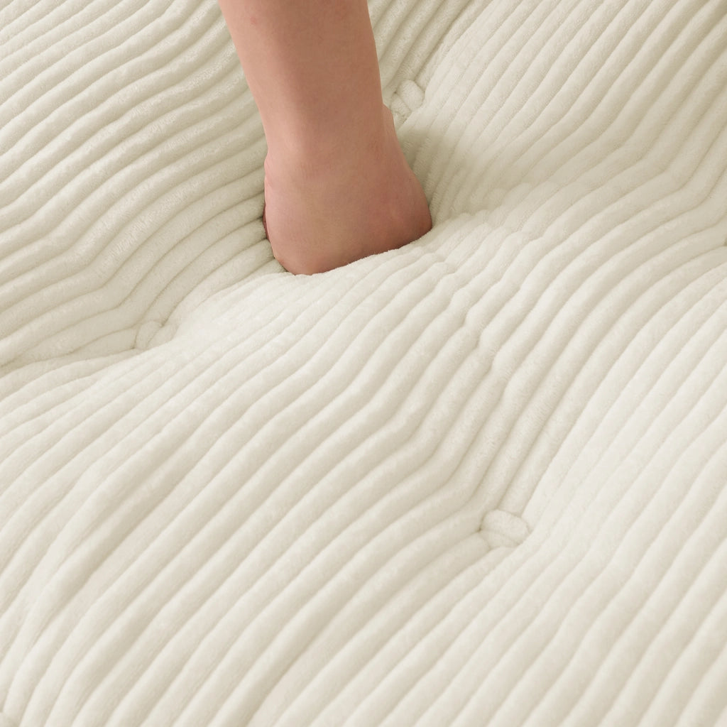 Pouf, divano letto pieghevole, velluto a coste, schienale regolabile, pronto all'uso, beige