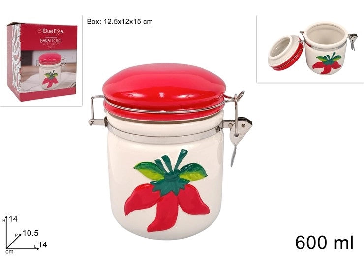 Barattolo Contenitore da Cucina in Ceramica Decoro Peperoncino 600 ml