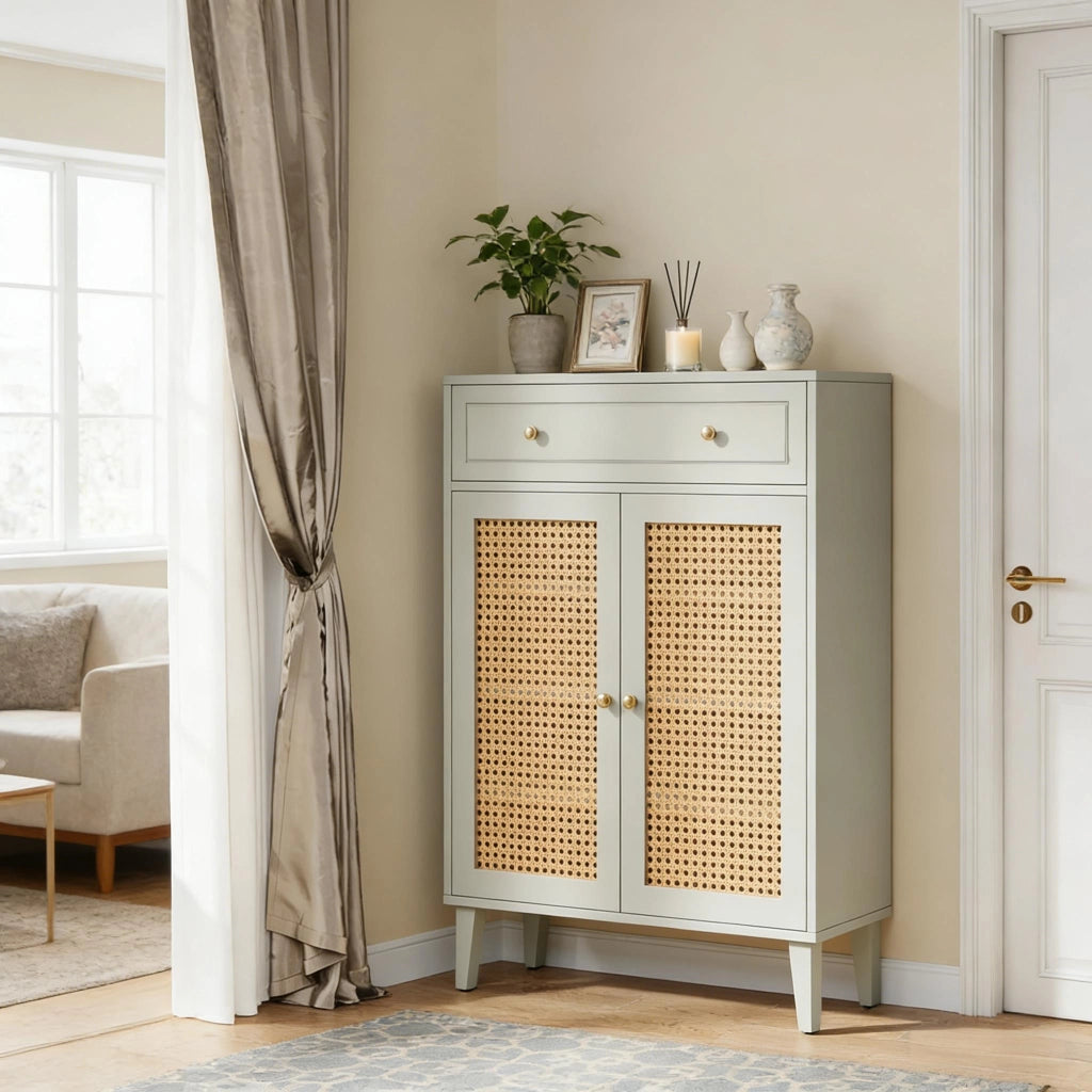 Scarpiera con ripiani regolabili e cassetto, per ingresso e camera da letto, in MDF, verde menta, 80 × 35 × 100 cm