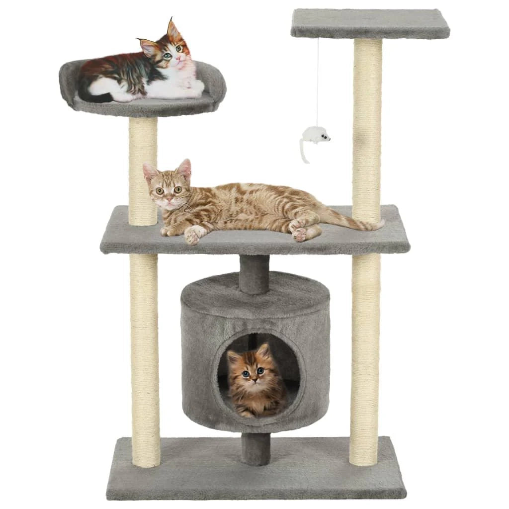 Tiragraffi albero per gatti cuccia per gatti peluche in sisal 95 cm grigio 3702242
