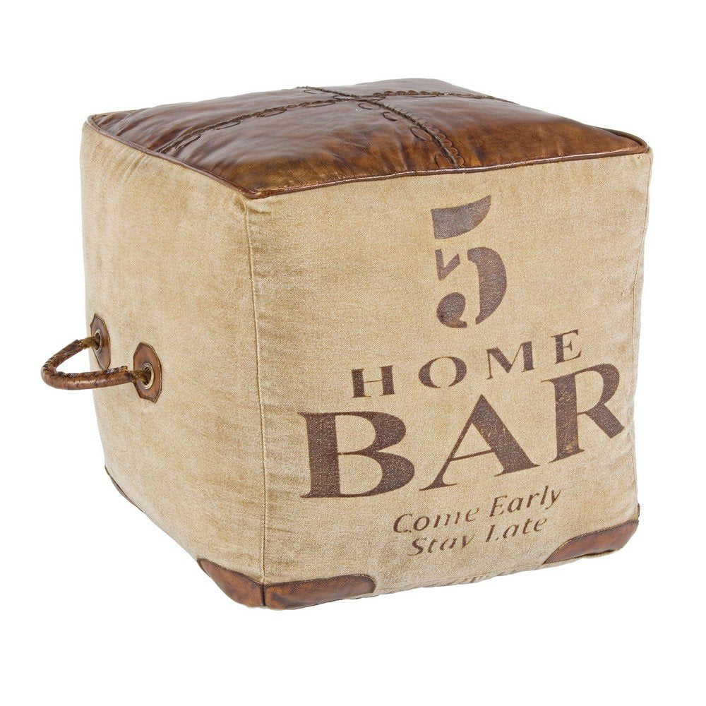 Pouf in Pelle Marrone Stile Industriale da Interno - WILLIAMS