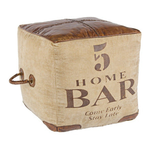 Pouf in Pelle Marrone Stile Industriale da Interno - WILLIAMS