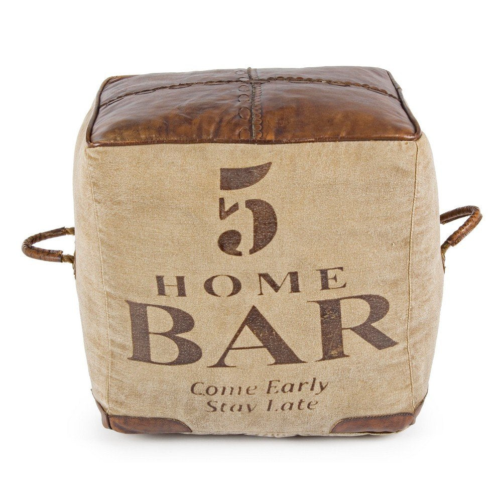 Pouf in Pelle Marrone Stile Industriale da Interno - WILLIAMS