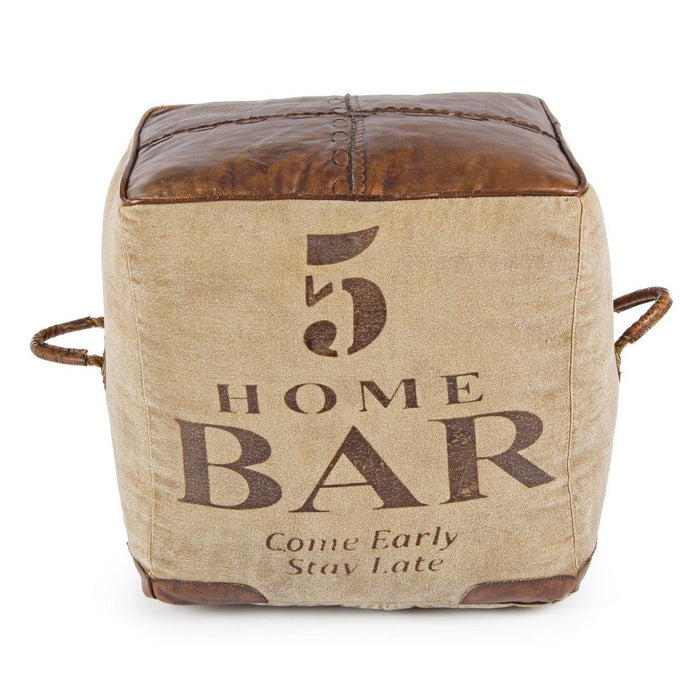 Pouf in Pelle Marrone Stile Industriale da Interno - WILLIAMS