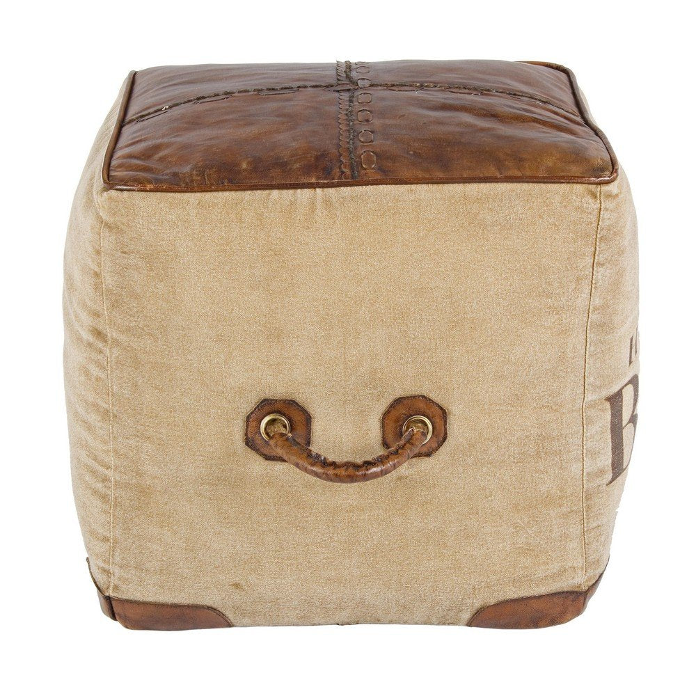 Pouf in Pelle Marrone Stile Industriale da Interno - WILLIAMS