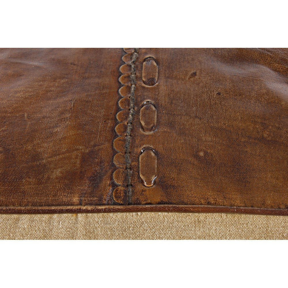 Pouf in Pelle Marrone Stile Industriale da Interno - WILLIAMS