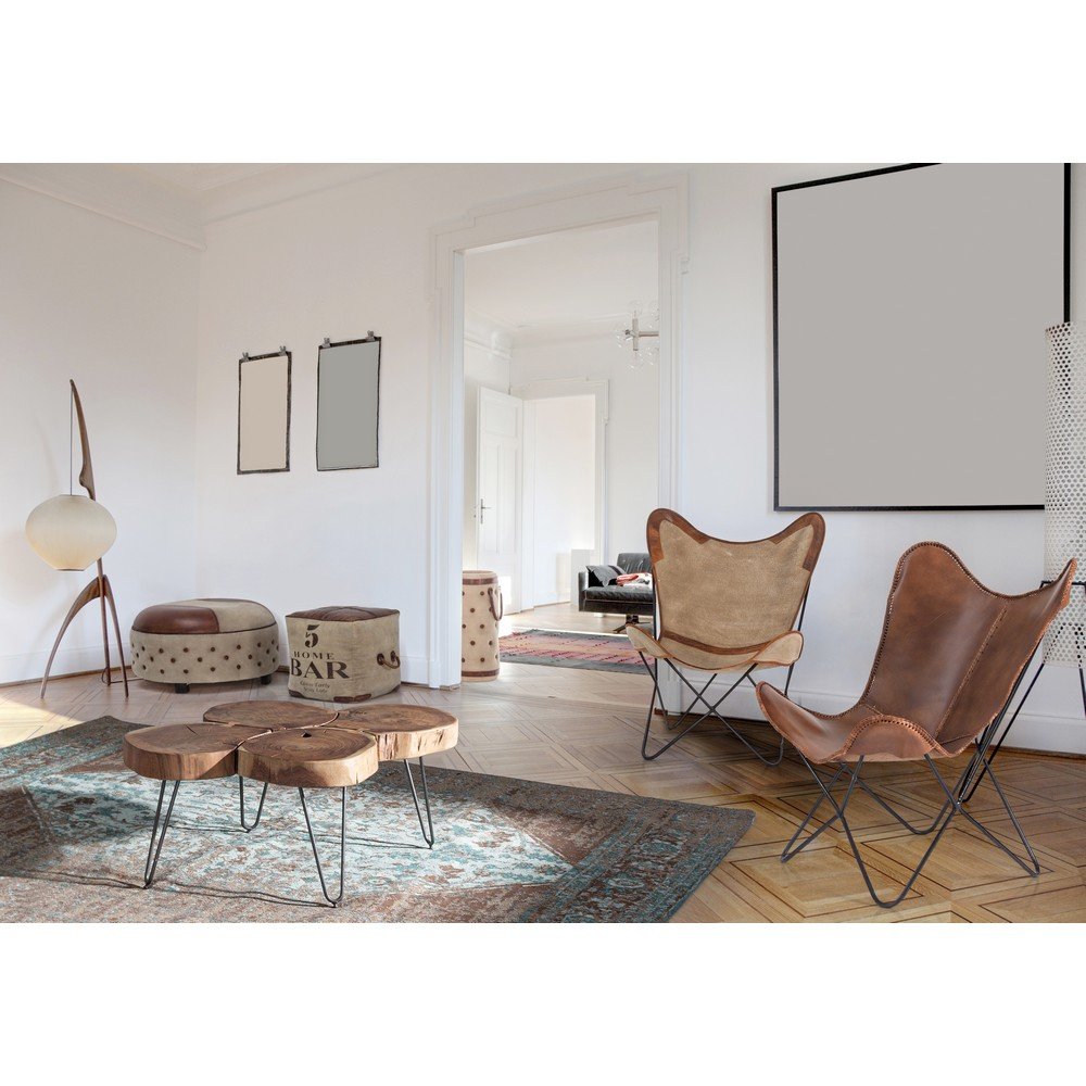 Pouf in Pelle Marrone Stile Industriale da Interno - WILLIAMS