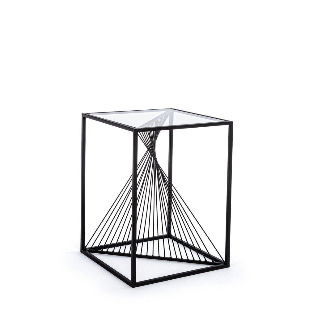 Tavolino Vetro Nero Industriale da Interno 40x40 cm - WILLIAM