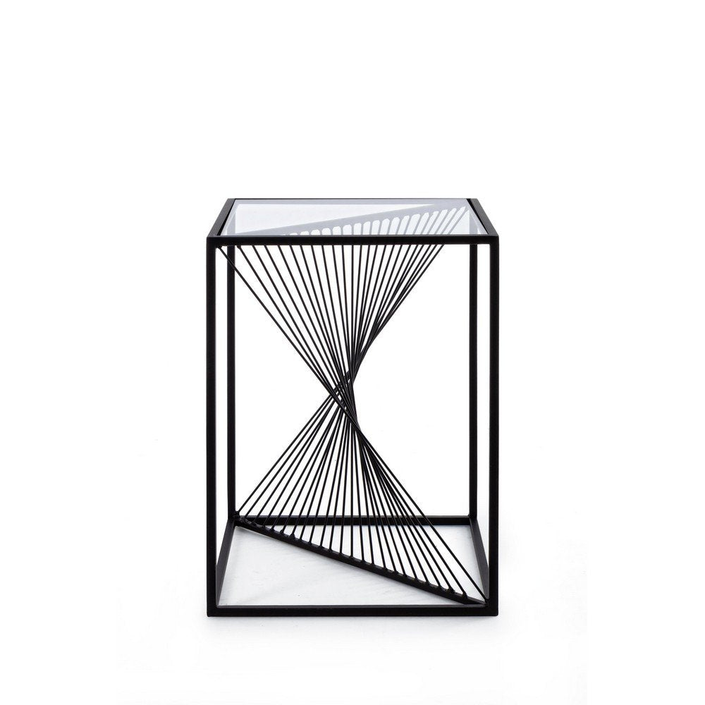 Tavolino Vetro Nero Industriale da Interno 40x40 cm - WILLIAM