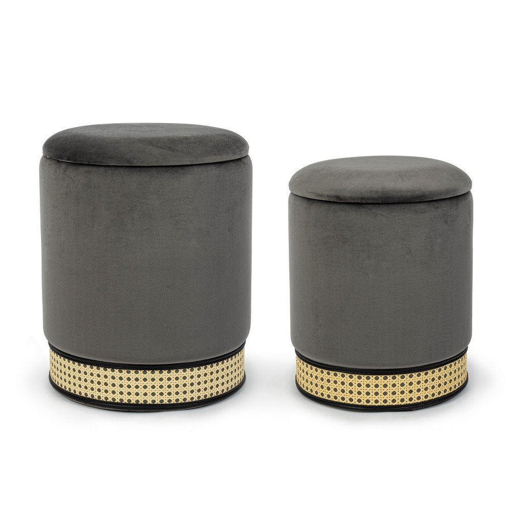 Pouf Contenitore Velluto Grigio Moderno da Interno - TAYLOR Colore: Grigio