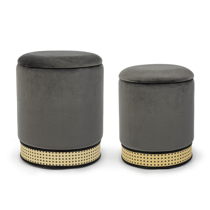 Pouf Contenitore Velluto Grigio Moderno da Interno - TAYLOR Colore: Grigio