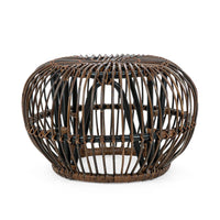 Tavolino Pouf in Rattan Marrone Boho da Interno - SMITH