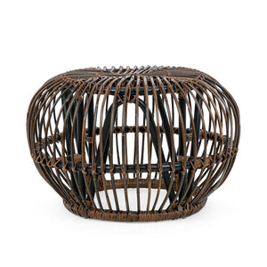 Tavolino Pouf in Rattan Marrone Boho da Interno - SMITH