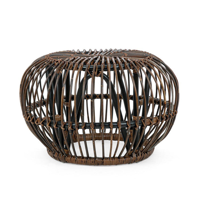 Tavolino Pouf in Rattan Marrone Boho da Interno - SMITH