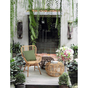 Tavolino Pouf in Rattan Marrone Boho da Interno - SMITH