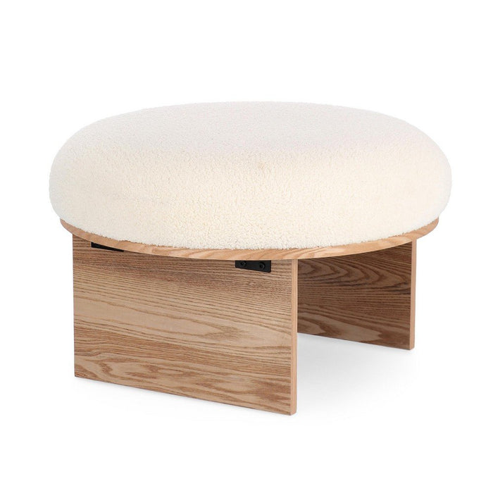 Sgabello Tessuto Bouclé Bianco Legno Moderno da Interno - RYAN