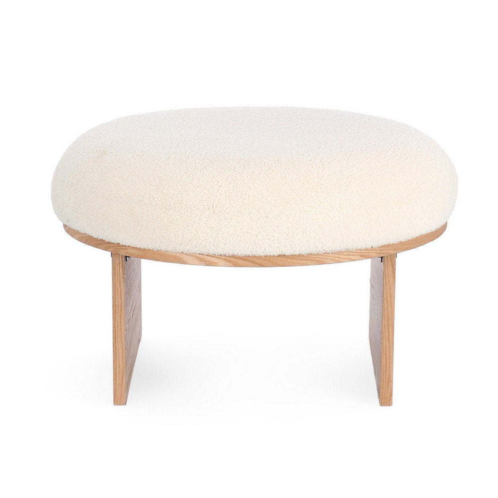 Sgabello Tessuto Bouclé Bianco Legno Moderno da Interno - RYAN