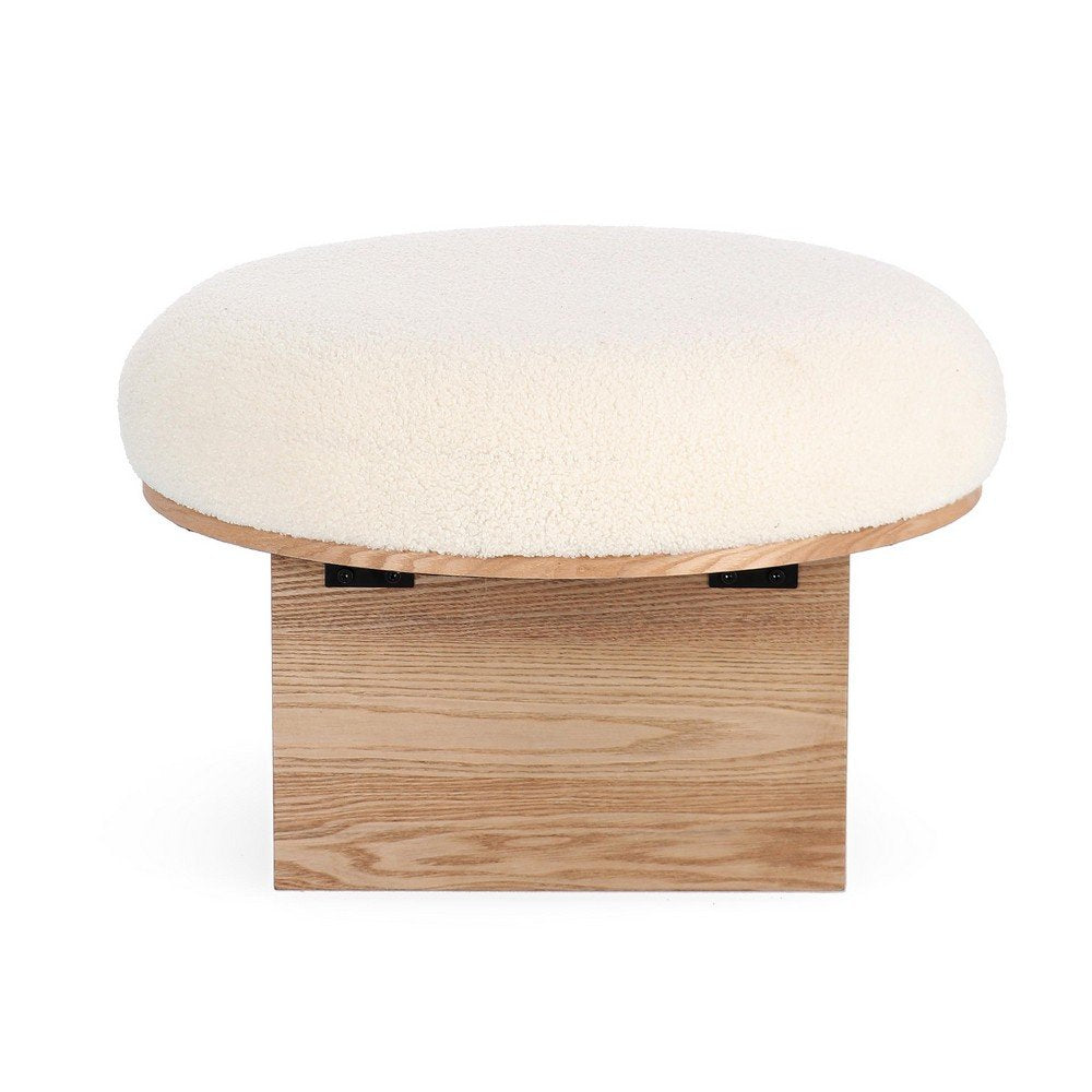 Sgabello Tessuto Bouclé Bianco Legno Moderno da Interno - RYAN