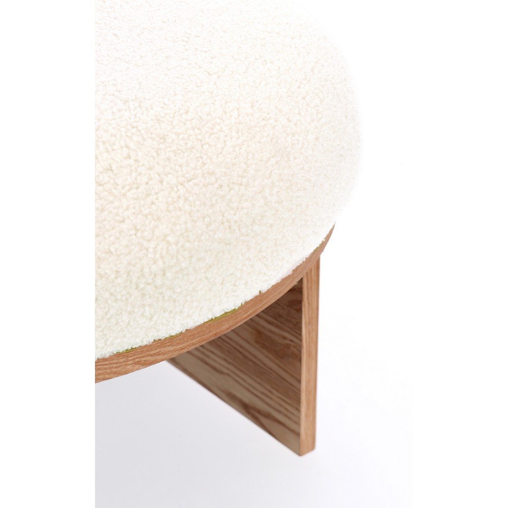 Sgabello Tessuto Bouclé Bianco Legno Moderno da Interno - RYAN