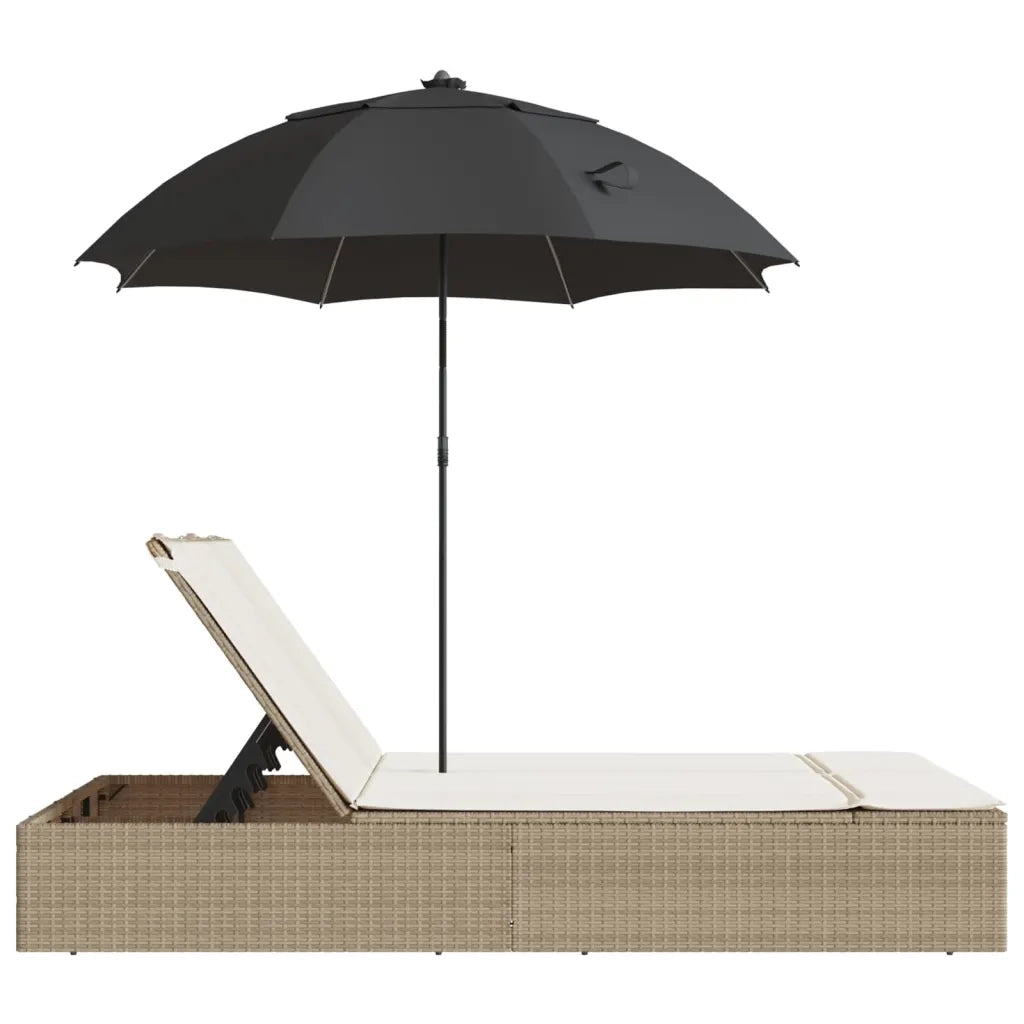 Lettino Prendisole Doppio Cuscini e Parasole Beige Polyrattan 368085