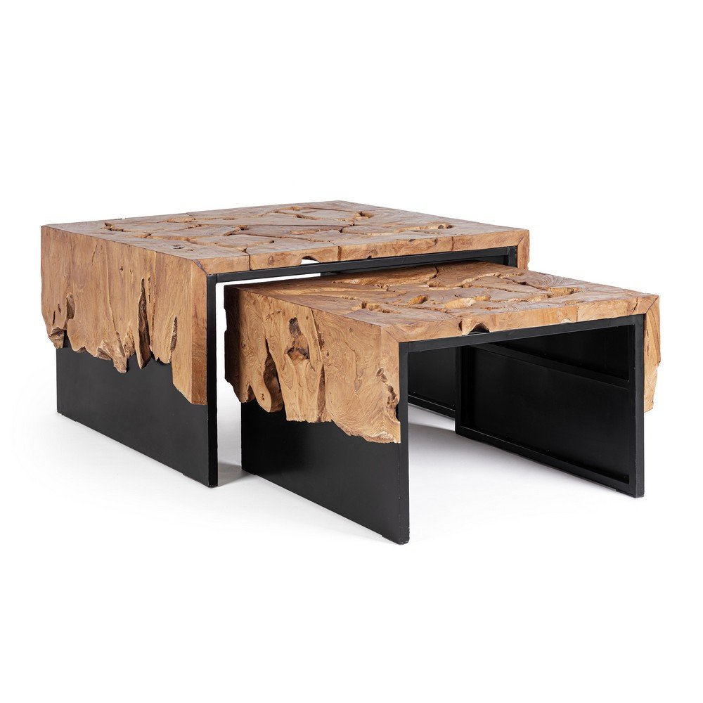 Tavolini in Teak Marrone Industriale da Interno - PHOEBE