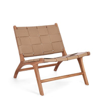 Poltrona Lounge Teak e Pelle Tortora Moderna da Interno - PENELOPE Colore: Tortora