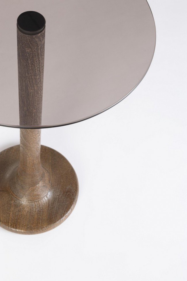 Tavolino Vetro Marrone Moderno da Interno - PAULINA Colore: Marrone, Dimensione: D35