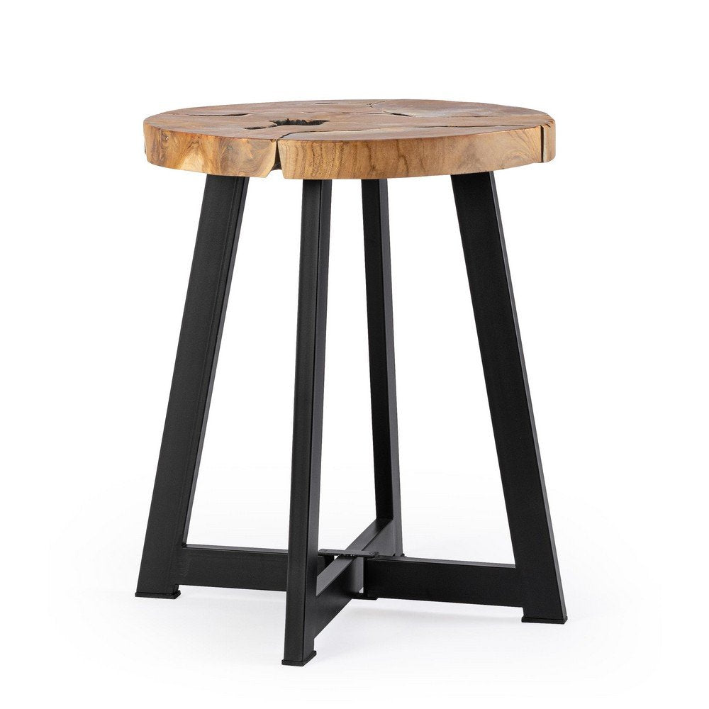 Tavolino in Teak Marrone Industriale da Interno 40 cm - MIRANDA