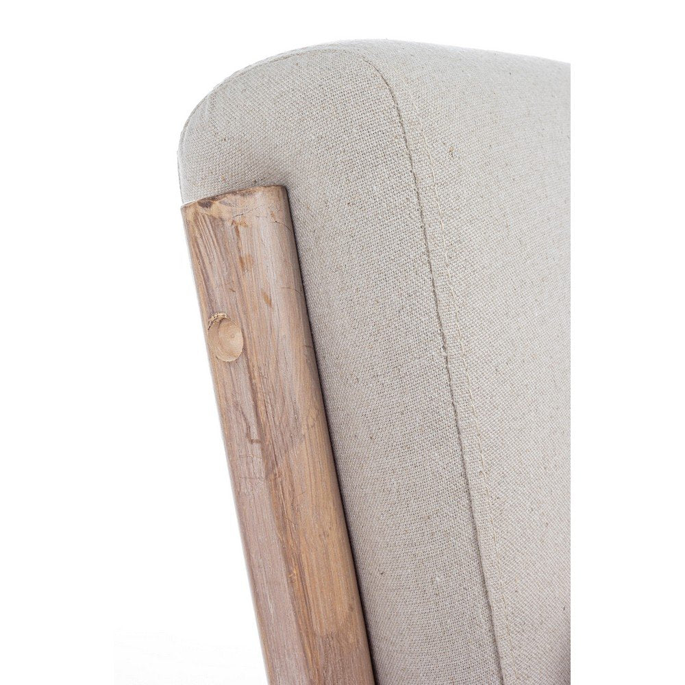 Poltrona Tessuto Bianco Legno Naturale Stile Rustico - MATTHEW