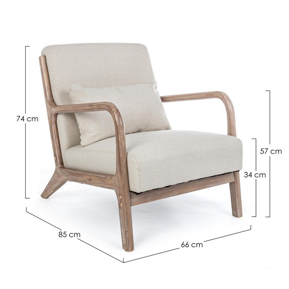 Poltrona Tessuto Bianco Legno Naturale Stile Rustico - MATTHEW