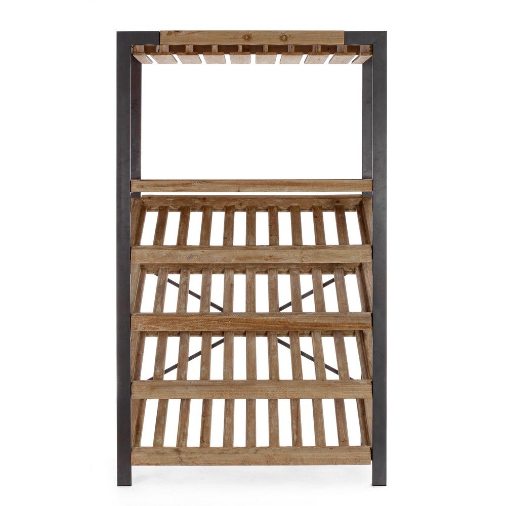 Mobile Portabottiglie Legno Nero Industriale da Interno - MASON