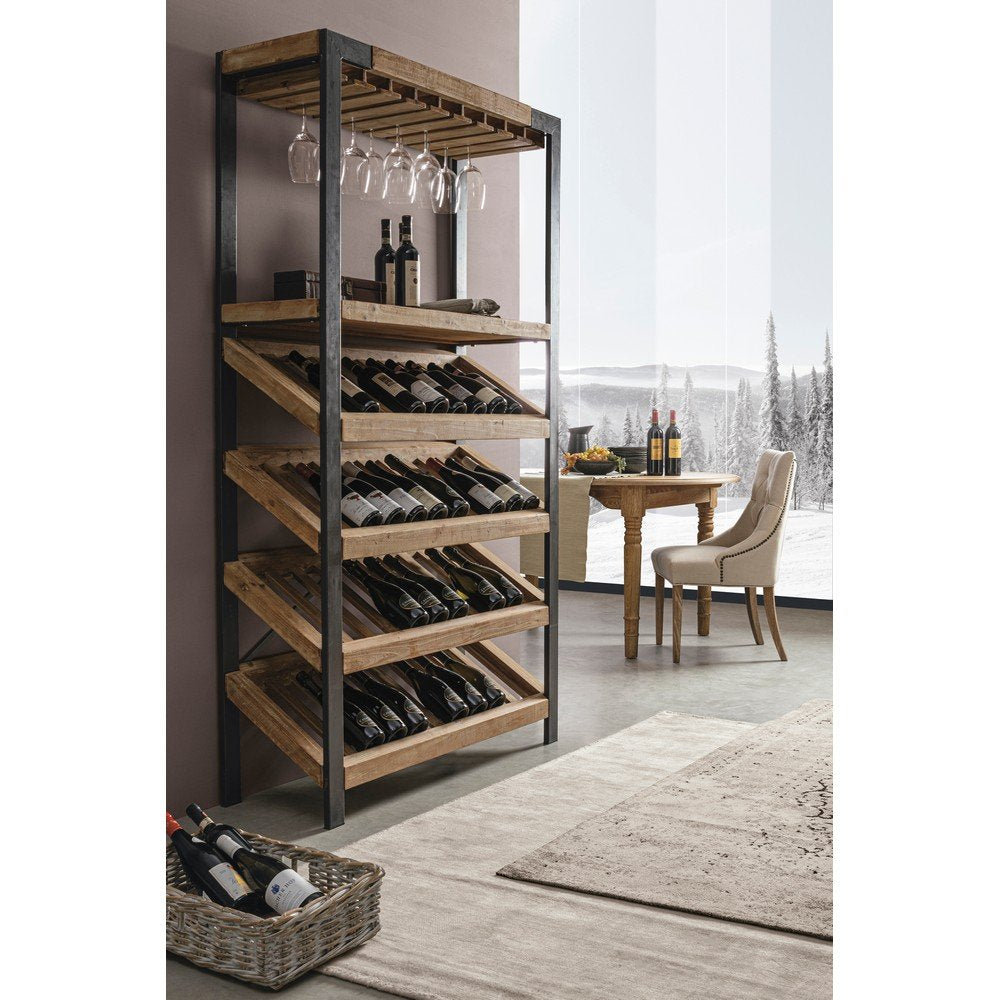 Mobile Portabottiglie Legno Nero Industriale da Interno - MASON