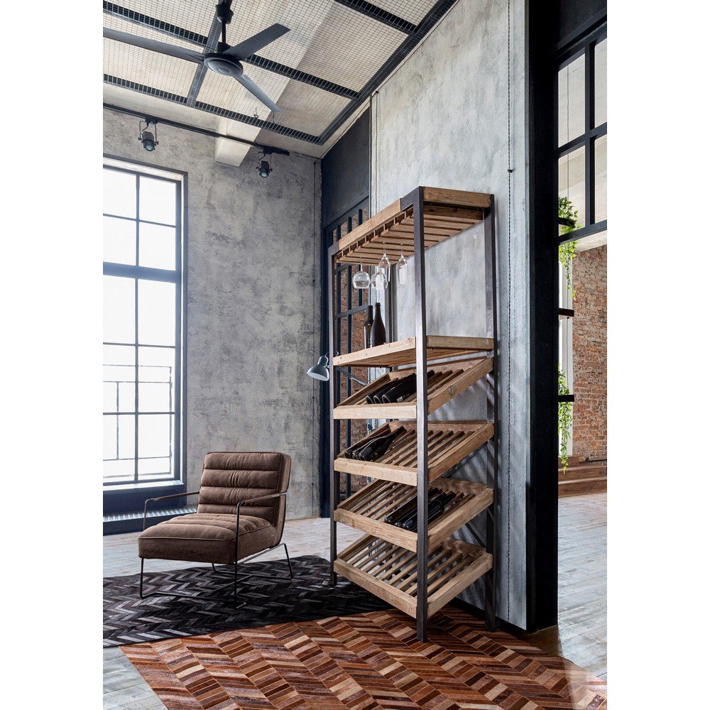 Mobile Portabottiglie Legno Nero Industriale da Interno - MASON