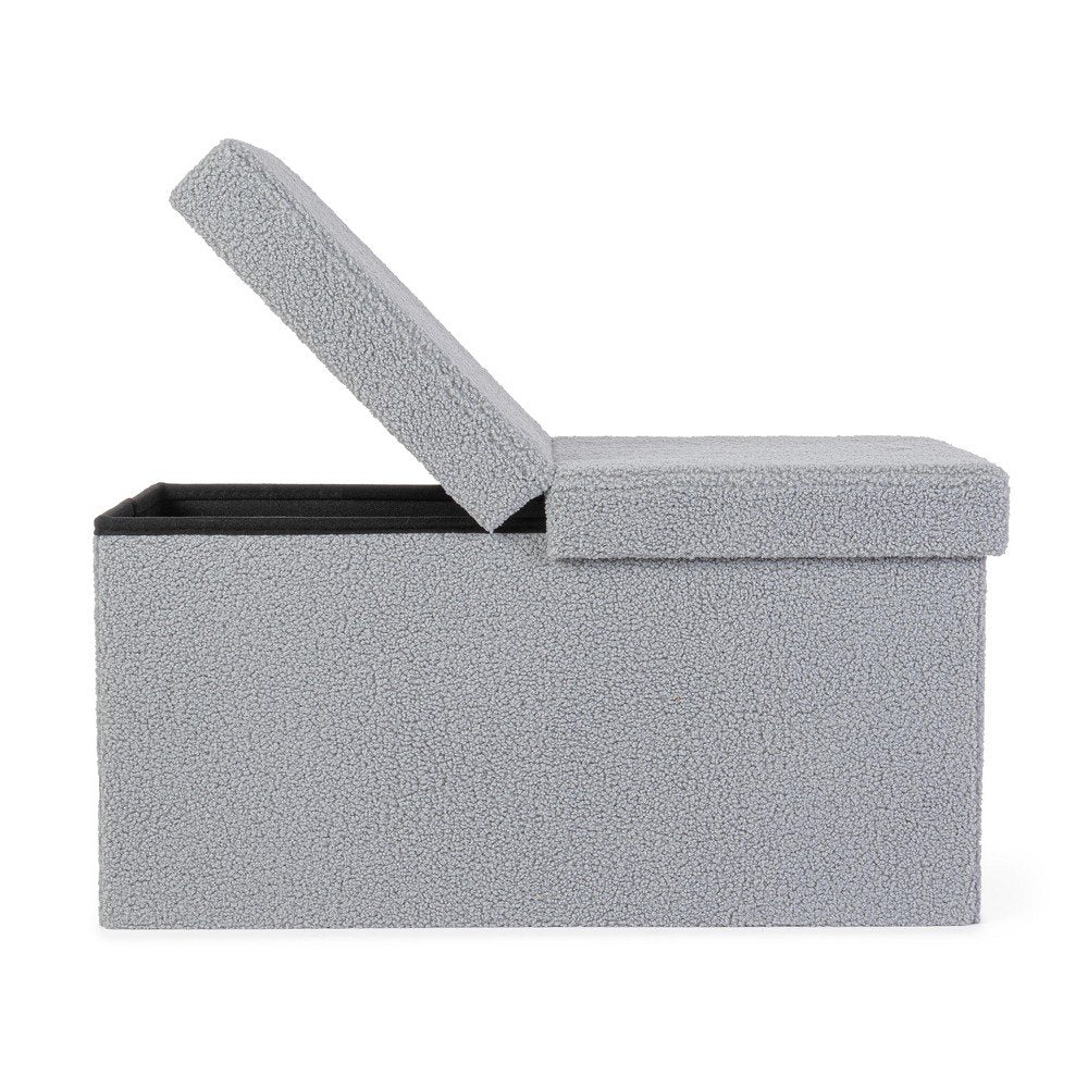 Set 2 Pouf Contenitore in Bouclé Grigio Moderno da Interno - MARTIN