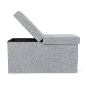 Set 2 Pouf Contenitore in Bouclé Grigio Moderno da Interno - MARTIN