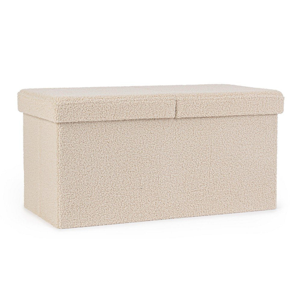 Set 2 Pouf Contenitore in Bouclé Beige Moderno da Interno - MARTIN