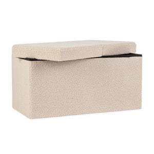 Set 2 Pouf Contenitore in Bouclé Beige Moderno da Interno - MARTIN