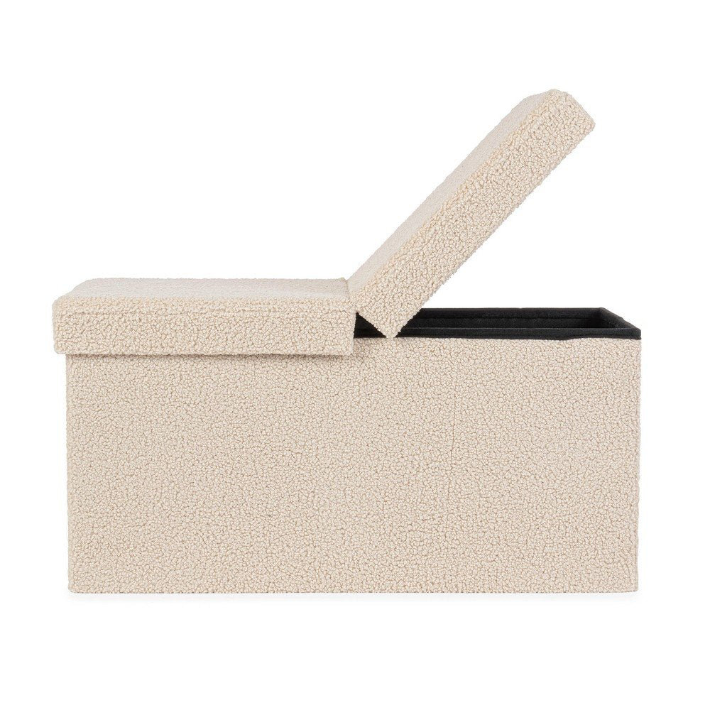 Set 2 Pouf Contenitore in Bouclé Beige Moderno da Interno - MARTIN