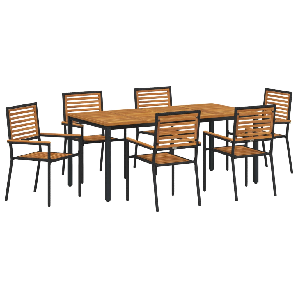 Set da Pranzo Giardino 7 Pezzi Rattan Sintetico Nero Acacia