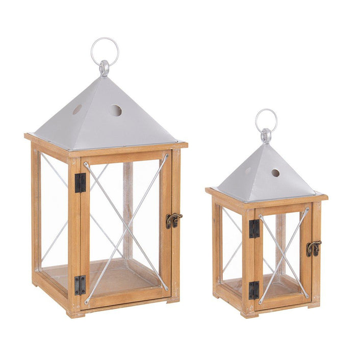 Set 2 Lanterne Legno Naturale Marrone Stile Rustico da Interno - MARIA