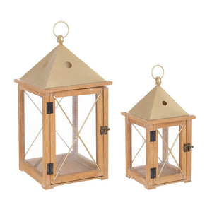 Set 2 Lanterne Legno Naturale Oro Rustico da Interno - MARIA