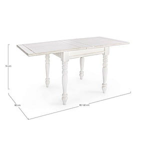 Tavolo Allungabile Legno Bianco Rustico da Interno 80/160x80 - MAEVE
