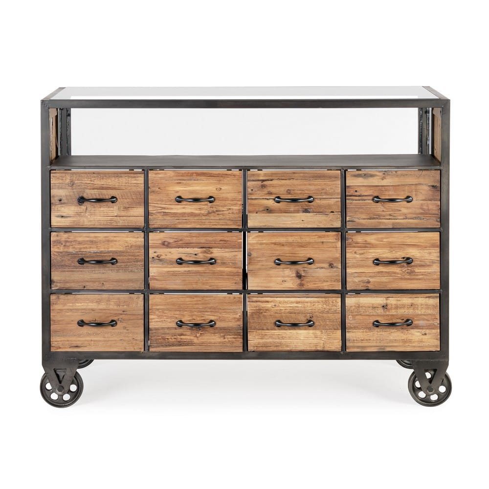 Cassettiera Legno Naturale Industriale da Interno H95,5 - LIDIA