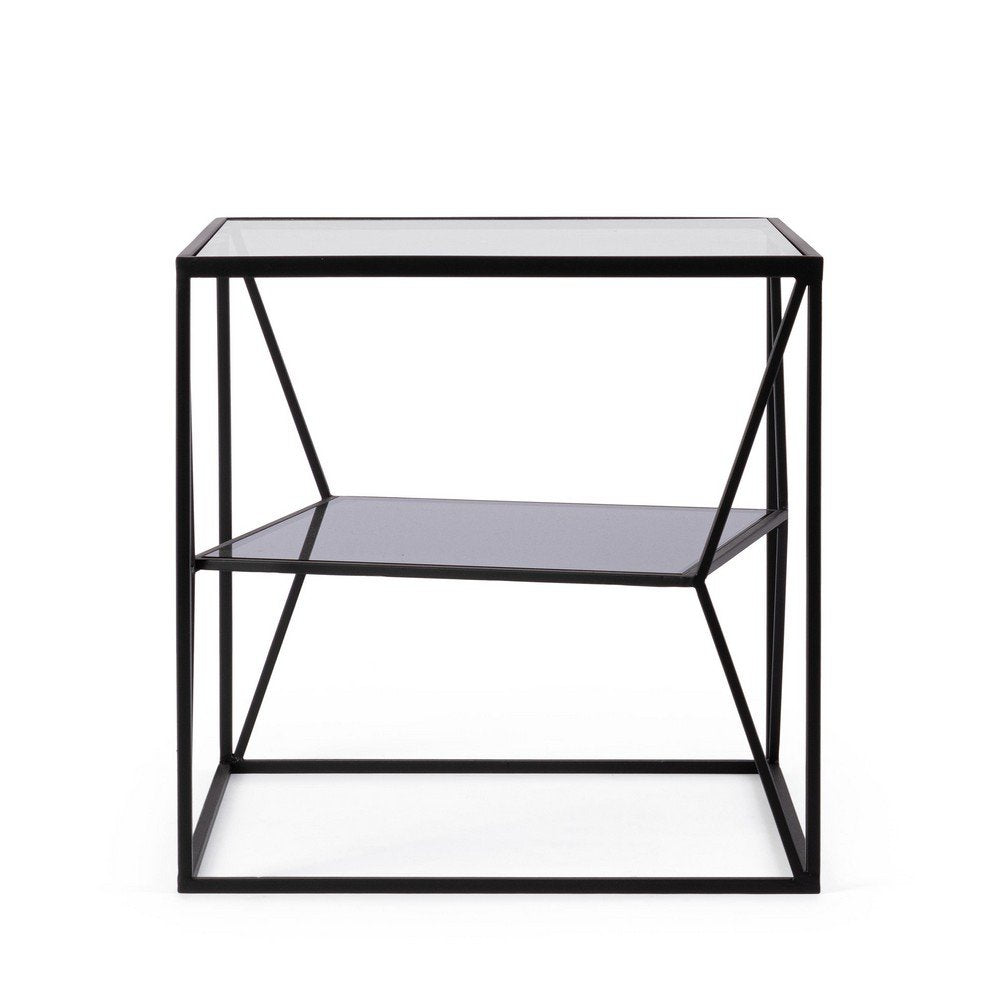 Tavolino in Vetro Nero Stile Industriale da Interno 45x45 - KATHERINE