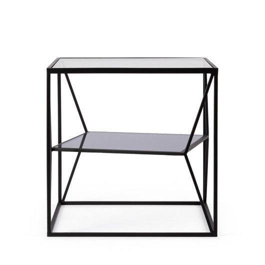 Tavolino in Vetro Nero Stile Industriale da Interno 45x45 - KATHERINE